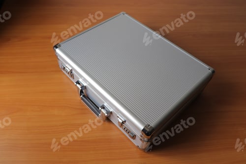 Preview: Metal suitcase on the table