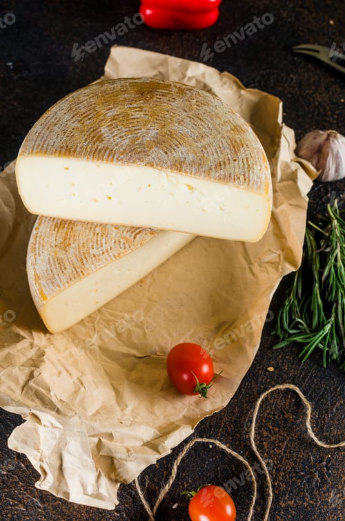 Preview: Set of various cheeses on wooden board. Large assortment of craft cheese specialities.