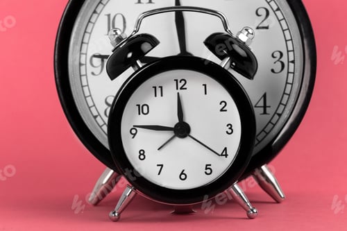 Preview: Vintage alarm clock on a bright pink background