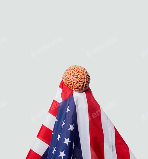 Preview: USA flag and human brain on white background