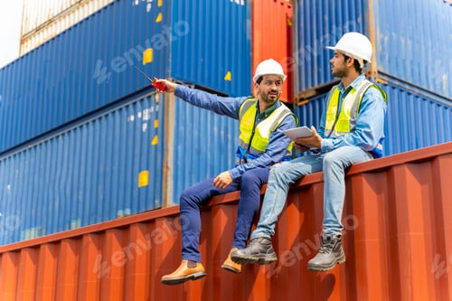 Preview: Two male engineers in a container shipping company Consulting