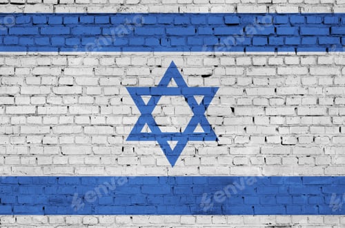 Preview: Israel flag is painted onto an old brick wall