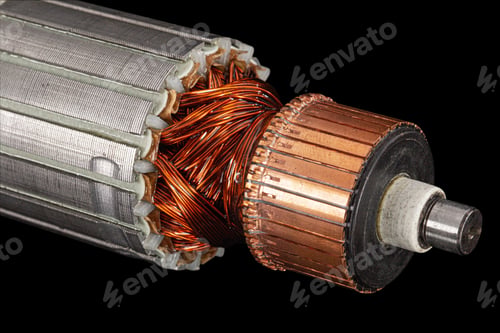 Preview: Rotor or of anchor electric motor closeup, isolated on black background