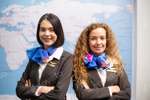 Preview: Portrait of female airline officer looking smile at camera at airport office
