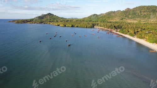Preview: Aerial view of Andaman sea and long tail boat in Koh Mook, Thailand
