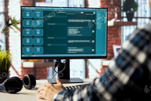 Preview: Teleworking man usingLLM powered chatbot