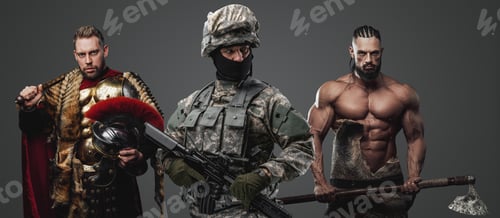Preview: Military man with greek warlord and viking on his sides