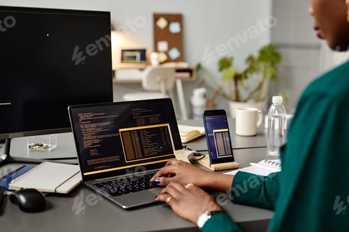 Preview: Female Programmer Writing Code Closeup