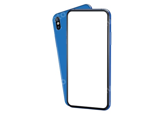 Preview: Front and back parts of a blue smartphone with a white screen