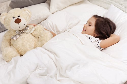 Preview: cute little child girl wakes up from sleep