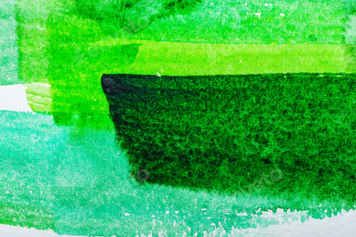 Preview: Top view of green watercolor brushstrokes on white paper