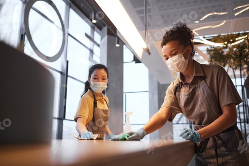 Preview: Cafe Workers Sanitizing Tables