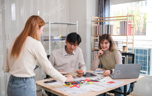 Preview: Asian office team brainstorming, plan for solution idea, Group of asia creative teamwork and woman