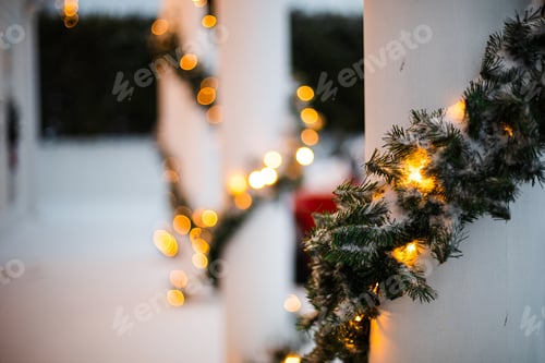Preview: House decorated for Christmas with red car