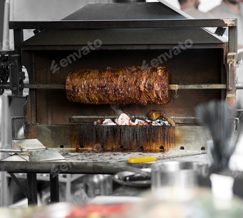Preview: Preparation of meat on trochanter outdoor for to go sale