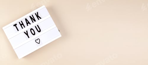 Preview: Creative Top view flat lay lightbox with the text thank you