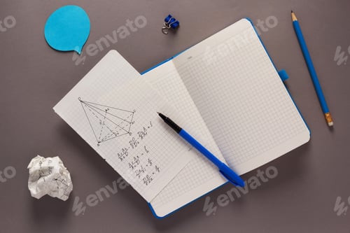 Preview: Education supplies and stationary on grey background texture. School concept idea