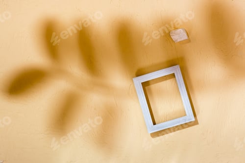 Preview: Modern abstract life style background: concrete, empty photo frame and stone