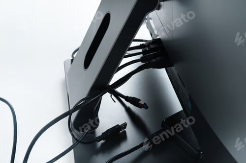 Preview: connect the back of the candy bar on a white background.A computer with multiple connections