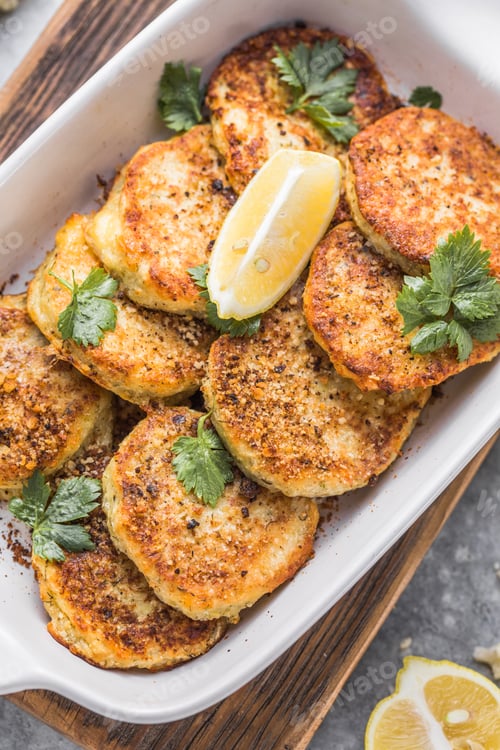 Preview: Fried vegetarian cutlets or pancakes. The concept of fast food.