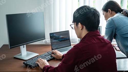 Preview: Programmer team discussion with partner to writing code for new website or application in software
