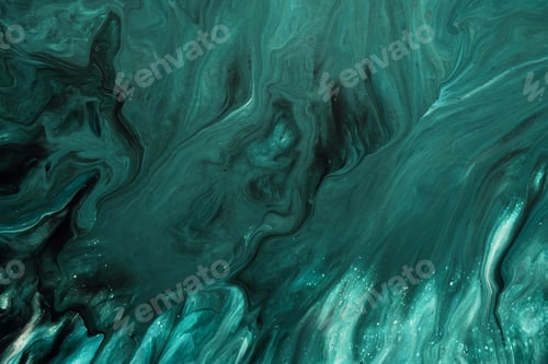 Preview: Fluid Art. Liquid emerald green abstract drips and wave. Marble effect background or texture