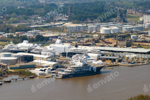 Preview: Construction of luxury yachts in shipyard in Savannah, Georgia.