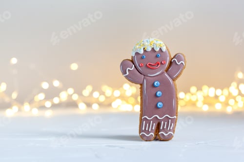 Preview: Christmas Gingerbread man on festive light background