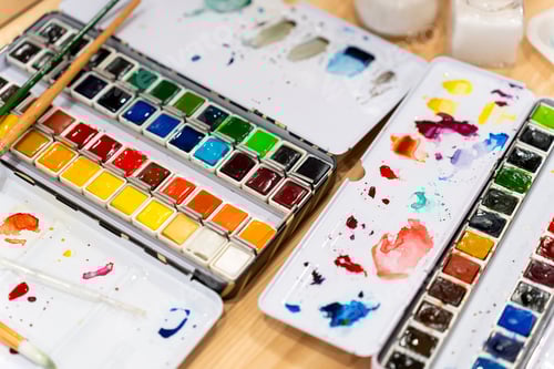 Preview: Colorful Watercolor Paints and Paintbrushes for Art Projects