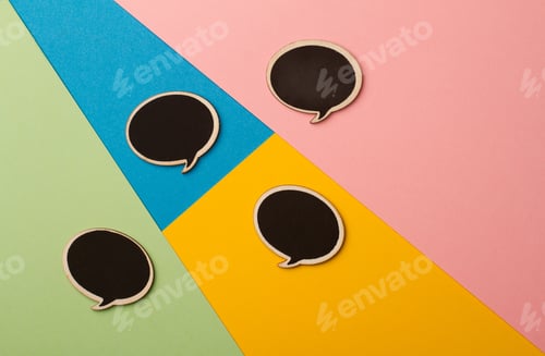 Preview: Round empty chalk board speech bubbles on colored papers
