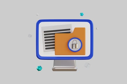 Preview: Computer monitor with orange folder and silver lock