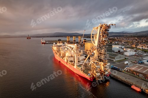 Preview: Sunset Port with a Pipe Laying Ship