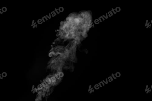 Preview: White smoke on black background. Monochrome, grayscale photography of illuminated incense