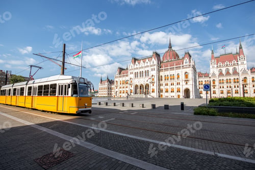 Preview: Parliament building with tram in Budapest