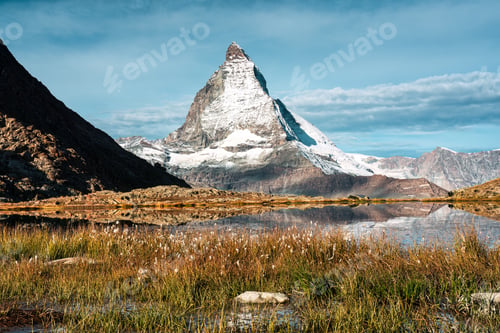 Preview: Riffelsee lake and Matterhorn mountain reflection at Switzerland