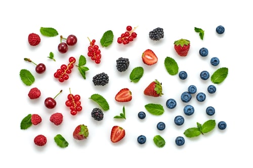 Preview: Fresh Berries and Mint Leaves on White Background