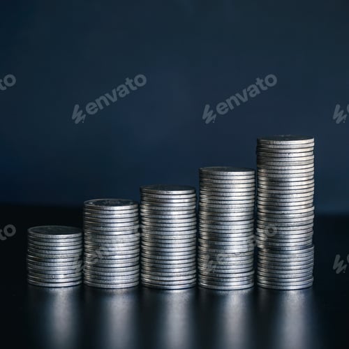 Preview: Stack of money coin on black background. Business and financial concept.