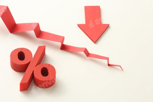 Preview: Colour bar graph with arrow, and percentages. Concept of growth and progress of business, market.