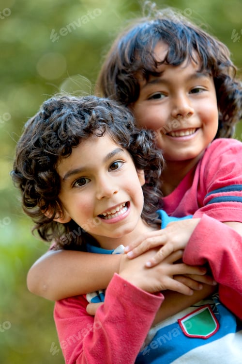 Preview: Little Latinamerican Boys Playing Outdoors And Smiling