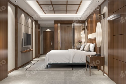 Preview: 3d rendering modern luxury bedroom suite in resort with bathroom