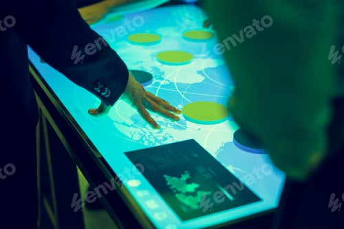 Preview: Hands point a cyber space diagram table in a meeting