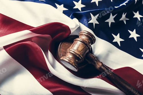 Preview: Wooden gavel and USA flag