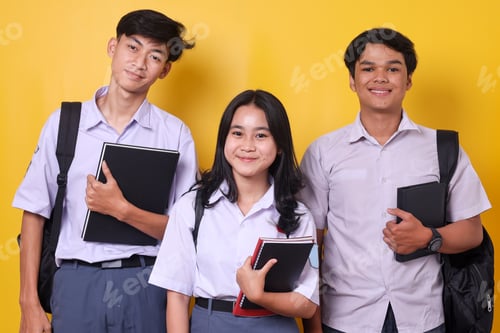 Preview: Portrait of Asian High School Students Holding Books