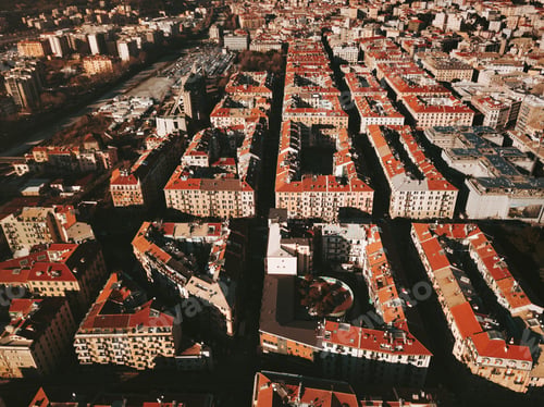 Preview: Aerial view of a group of buildings in Savona, Italy.