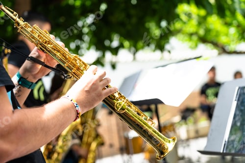 Preview: Brass musicians from a band with a saxophone