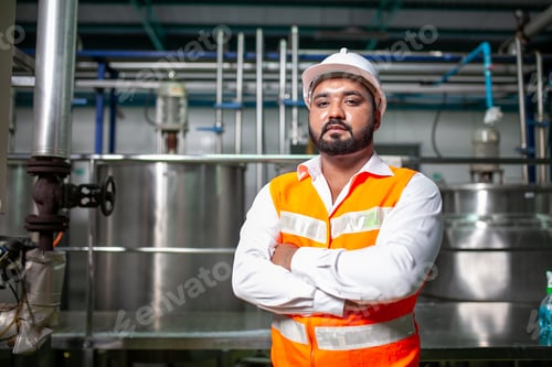 Preview: professional technician engineer with safety hard hat working in industrial factory.