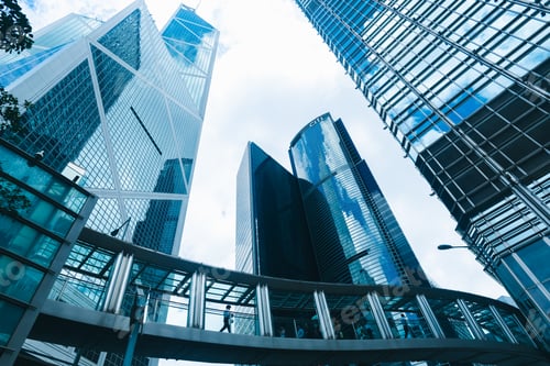 Preview: skyscraper building in Hong Kong, city view in blue filter