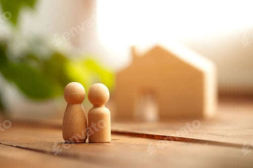Preview: Wooden men figures and toy wooden house