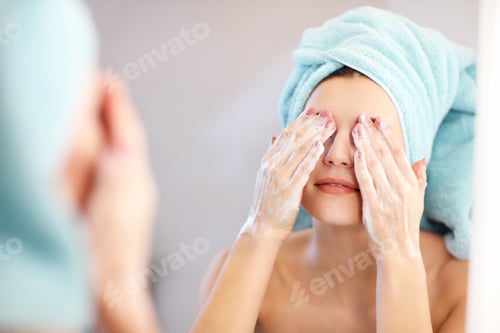 Preview: Young woman standing in bathroom in the morning