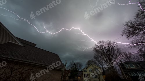 Preview: Ohio winter lightning strike in the sky with an impeding thunderstorm in the distance
